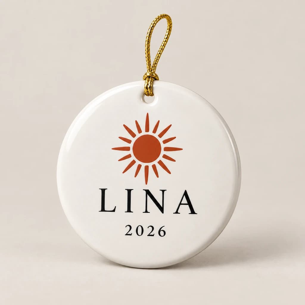 Ceramic keepsake ornament personalized with Lina and 2026
