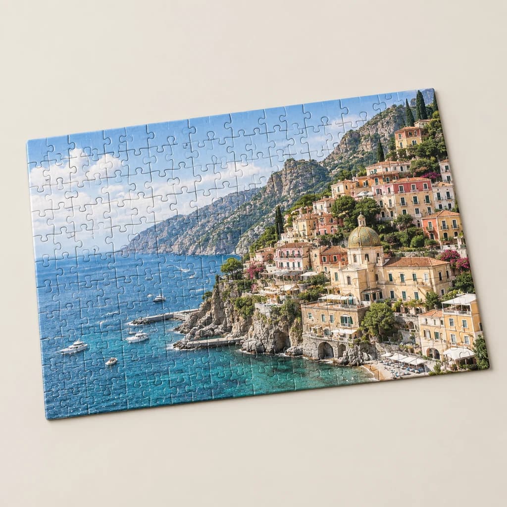 Complete jigsaw puzzle printed with an Italian coastal town photograph
