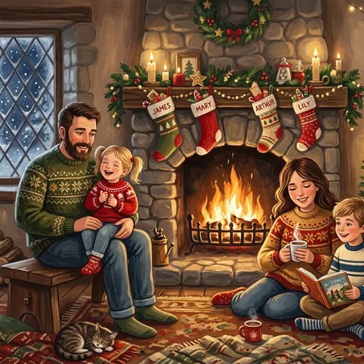 Fireside Christmas Family AI style example