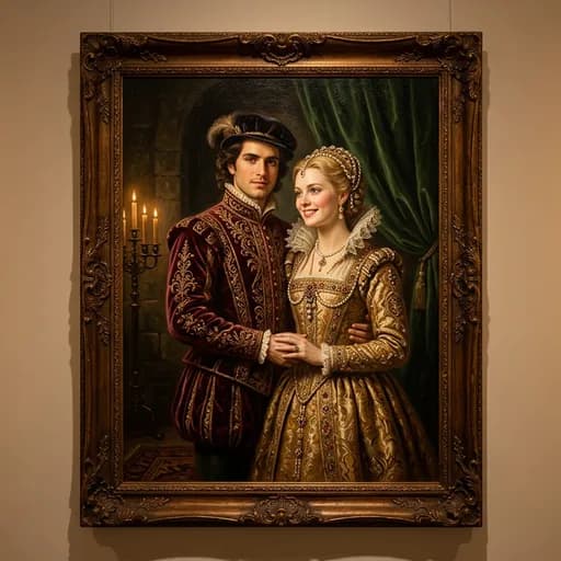 Renaissance Royals couple portrait style, an AI wedding gift made from the couple’s own photo