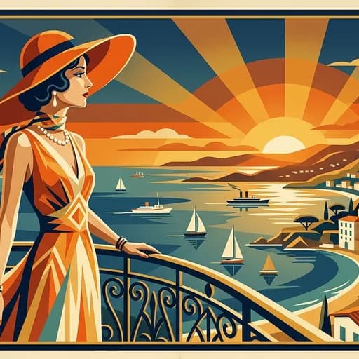 Vintage Deco Poster example: an adult painted in this AI portrait style, suggested for a retirement gift
