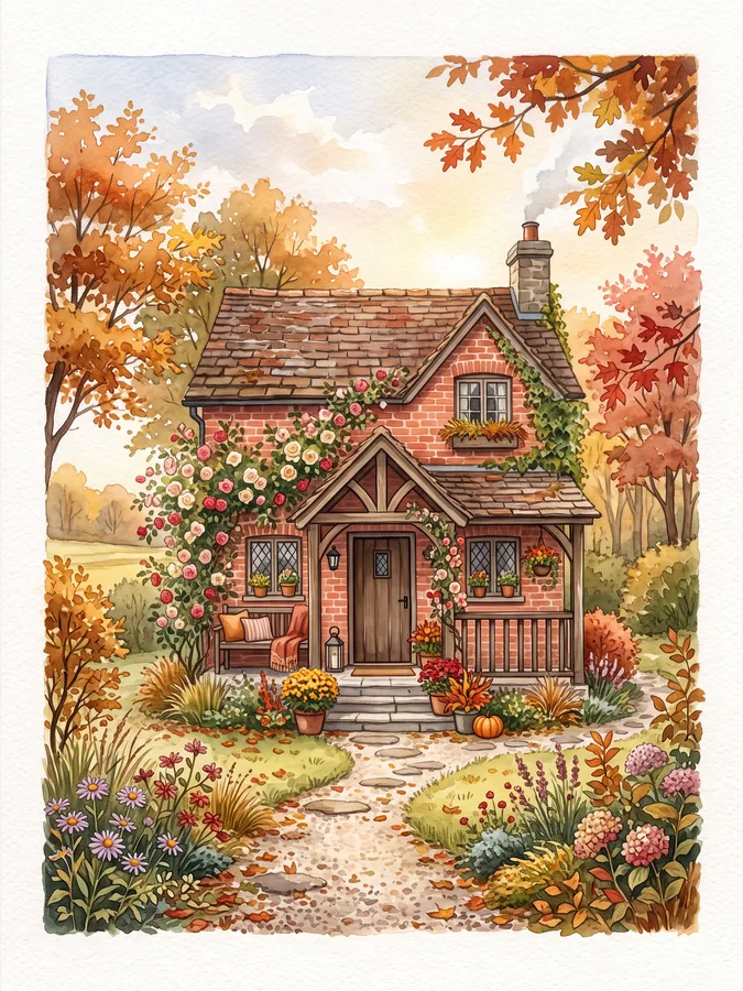 Autumn Cottage Art Print — Poster 18×24"