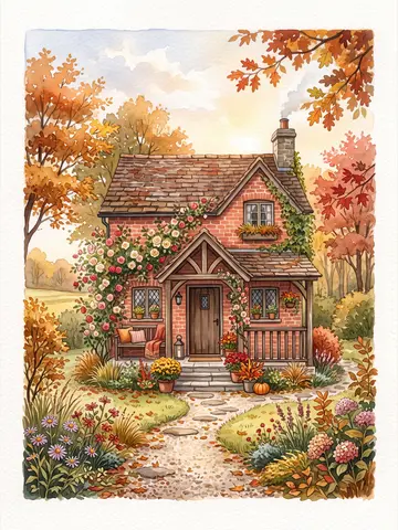 Autumn Cottage Art Print